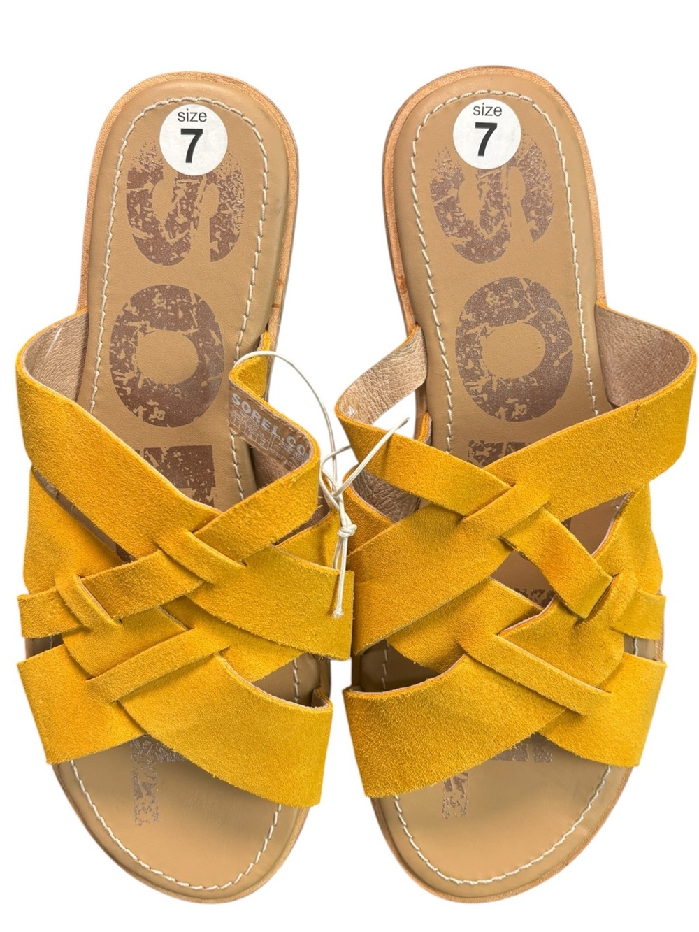 Sorel Ella Golden Yellow Suede Slide Sandals Size 7 NWT - Picture 2 of 15